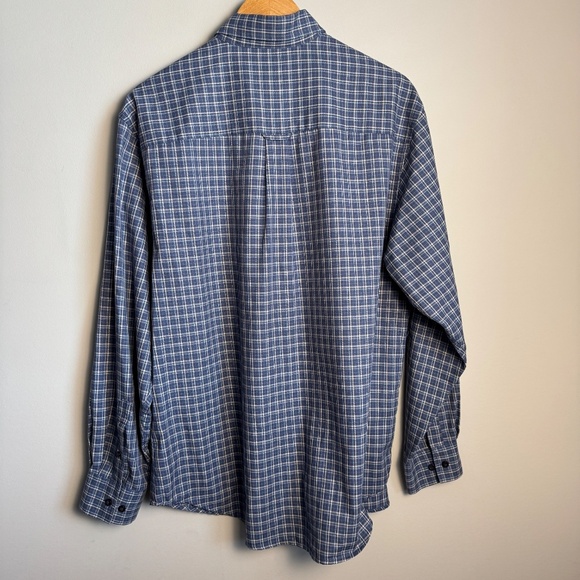 Haggar Men's L Mini-Plaid Long Sleeve Button Up Shirt‎ Wrinkle-Resistant Blue - Picture 6 of 12
